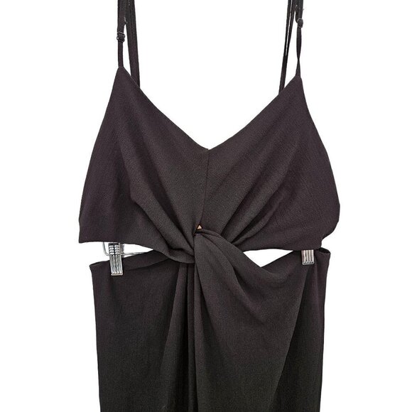 As You Wish Jumpsuit Sz L Black Wide Leg Cut Out Cross Over Knot Front Tie Back - Picture 2 of 10